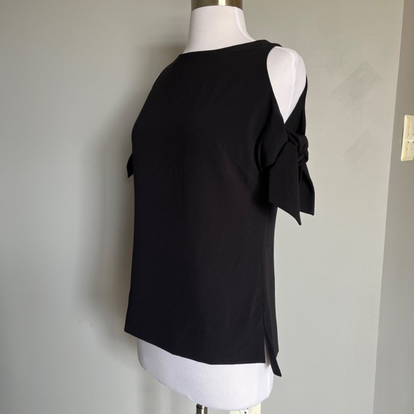Ted Baker Yaele Black Cold-Shoulder Blouse Short Tie Sleeves Cocktail Top Tee - Picture 6 of 13